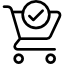 Shopping cart icon with a checkmark inside, indicating a completed purchase.