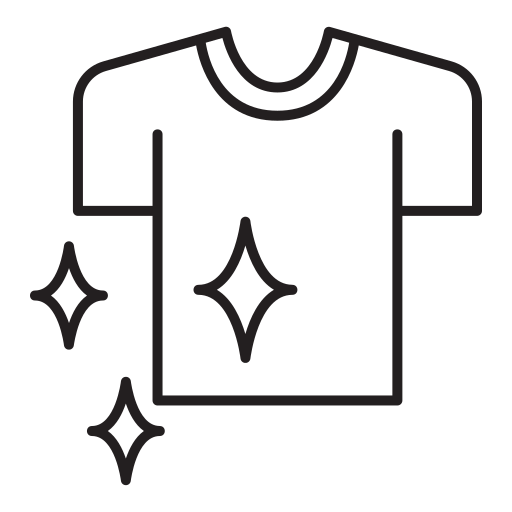 Icon of a clean T-shirt with sparkles, symbolizing cleanliness or newness.